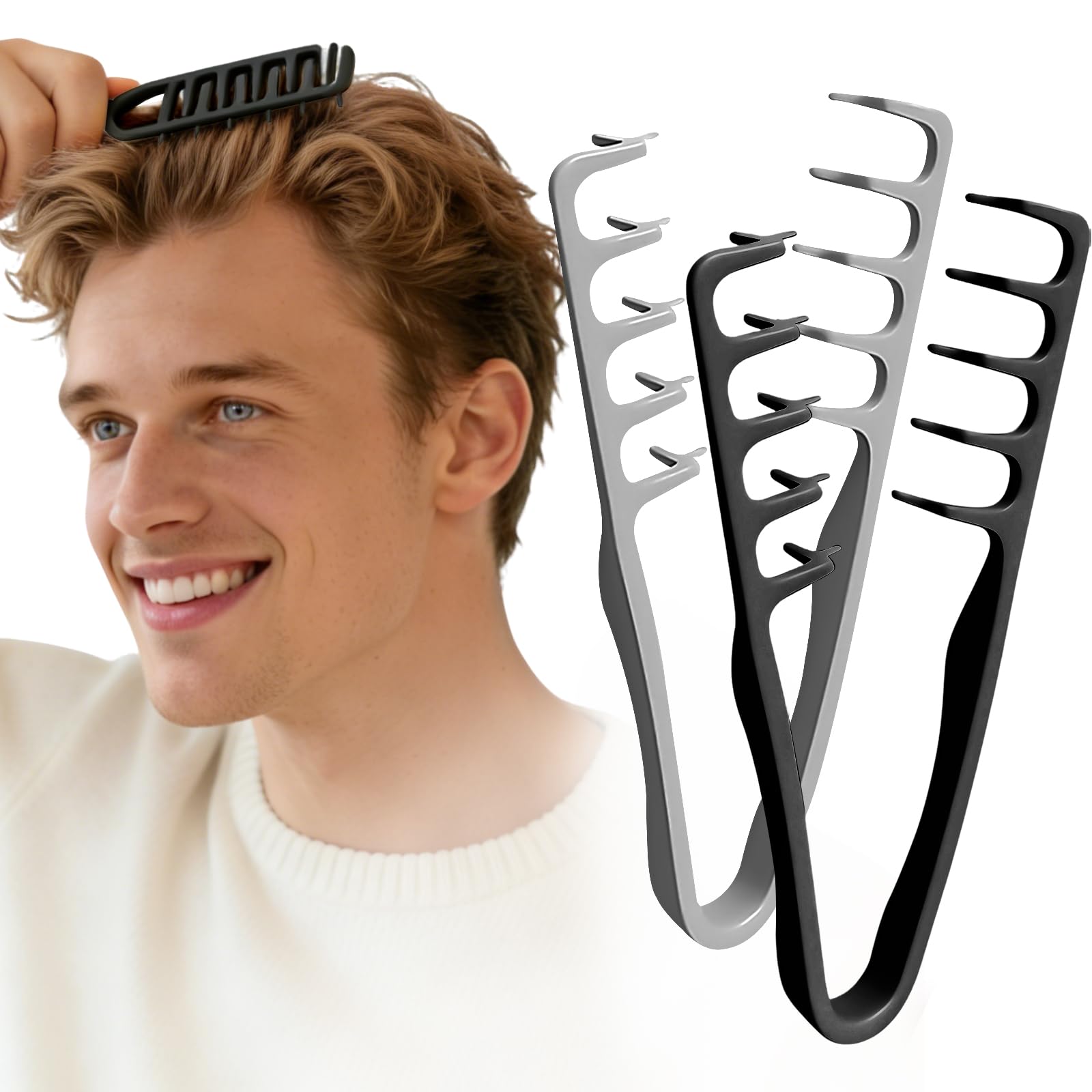 2 Pièces Peigne Cheveux À Texture Pliable, Brosse À Cheveux Bouclés Pour, Peigne Grosse Dent Large de Coiffage Volumineux Avec Texture, Pince De Levage, Pour Femmes Et Hommes (Gris Noir)