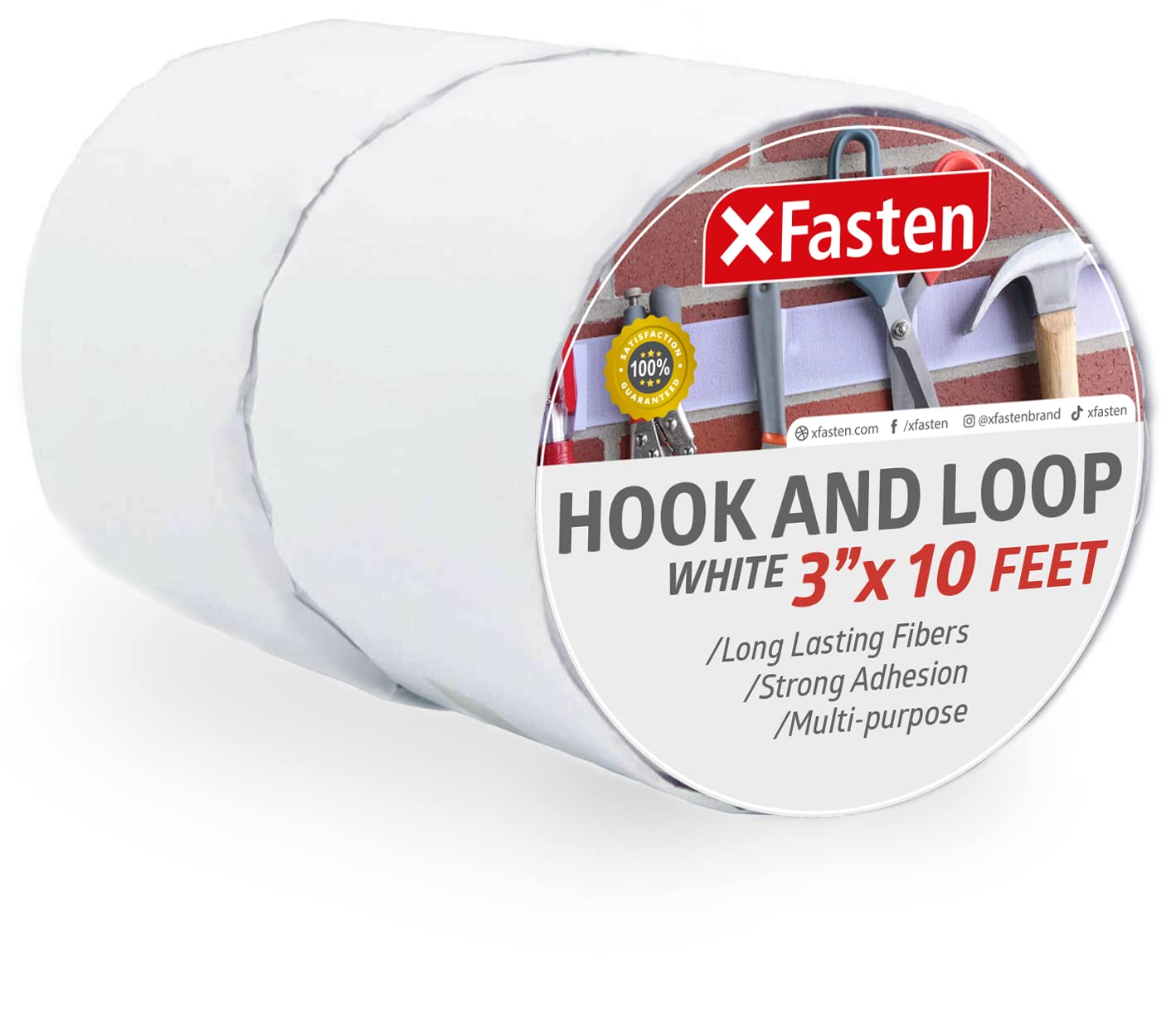XFasten Adhesive Hook and Loop Tape, White, 3-Inch x 10-Foot Sticky Back Double-Sided Hook Loop Tape for Textile, Tools, Gardening Beds, Mounting Chargers