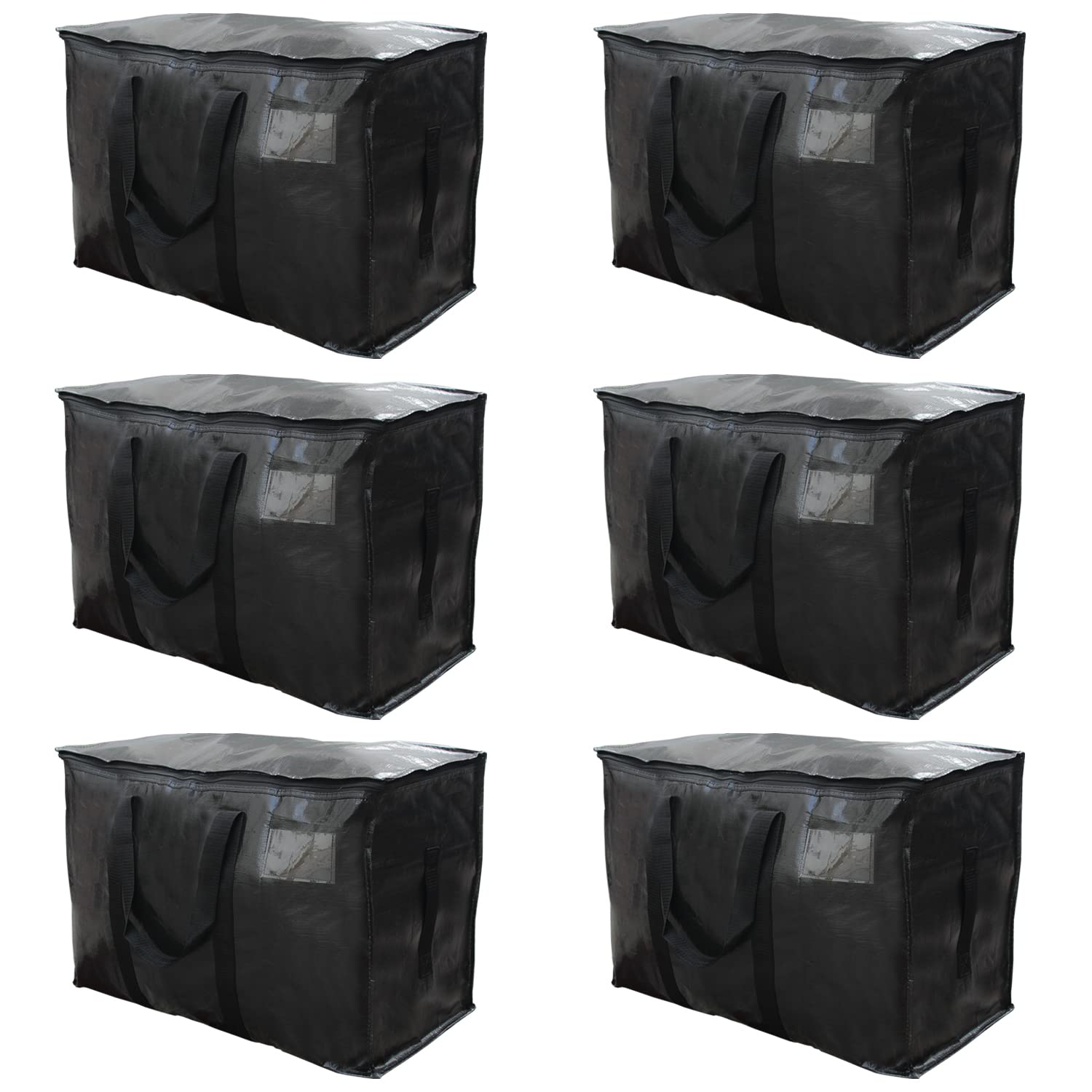 CUXFLS Moving Bags Heavy Duty Extra Large Stroage Bags with Strong Zippers and Handles for Moving Supplies, Foldable Heavy-Duty Storage Bags Storage for Space Saving, Alternative to Moving Boxes ?Black - S - Set of 6?
