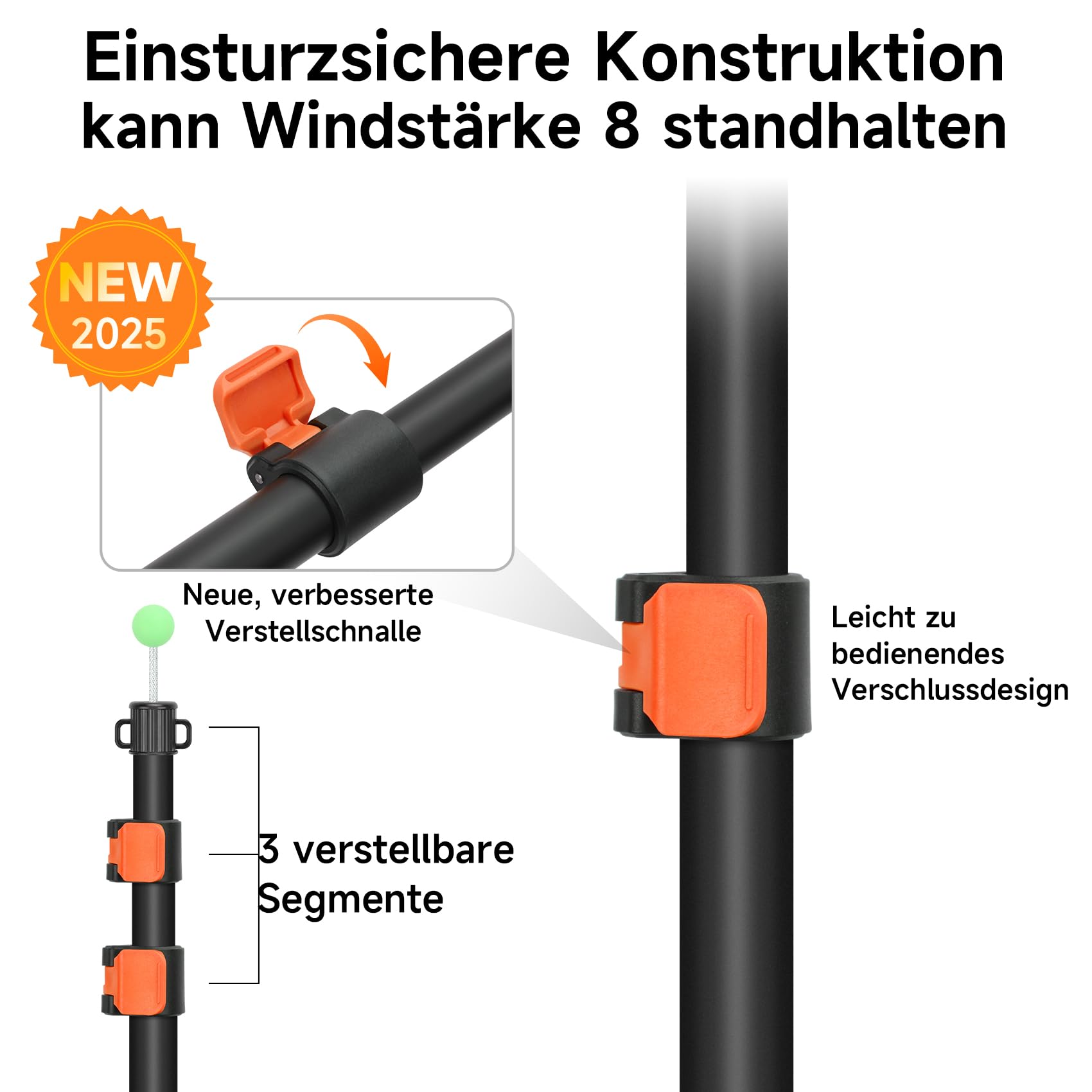 KOMCLUB Zeltstange Teleskop, Snap Set Aluminium Zeltstange 247cm, Verstellbare Ultraleicht-Planenstange Teleskop-Stützstange für Vorzelte, Zelte, Campingplanen