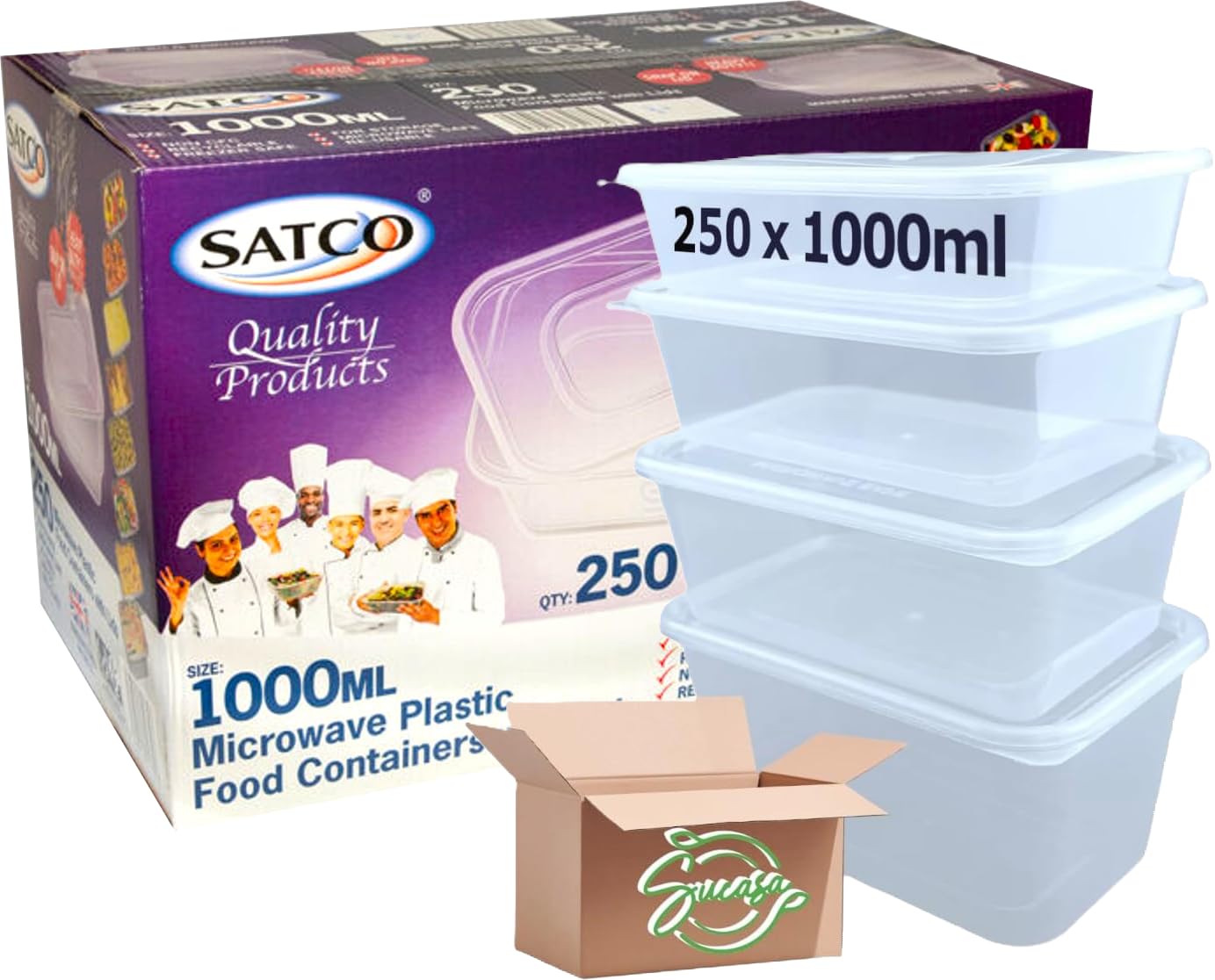 Sucasa Plastic Food Takeaway Heavy Duty Satco Plastic Containers With Lids 250X1000ml | Durable Microwavable | Heavy Duty | Takeaway | Reusable & Disposable