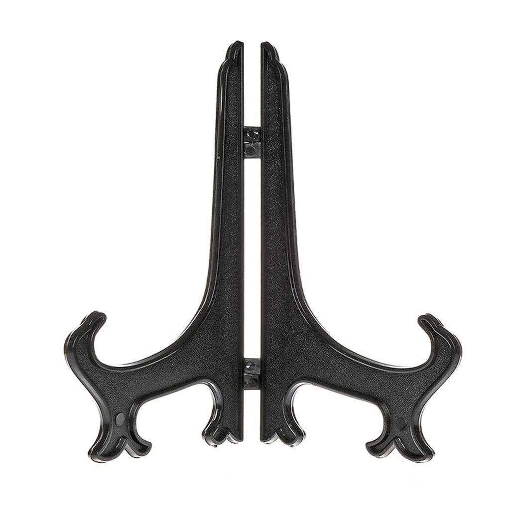 Supporto pieghevole per piatti in plastica nera, cavalletto medio per immagini, album o oggetti decorativi (15-25 cm, confezione da 1