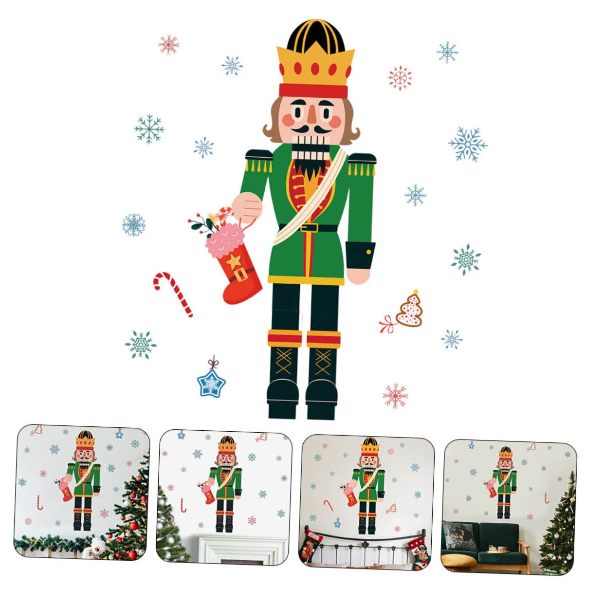PRETYZOOM 4 Hojas Pegatinas Navideñas para Ventanas Feliz Navidad Calcomanías De Pared Pegatina De Cascanueces De Navidad Calcomanías De Ventana De De Nieve De Polivinilo