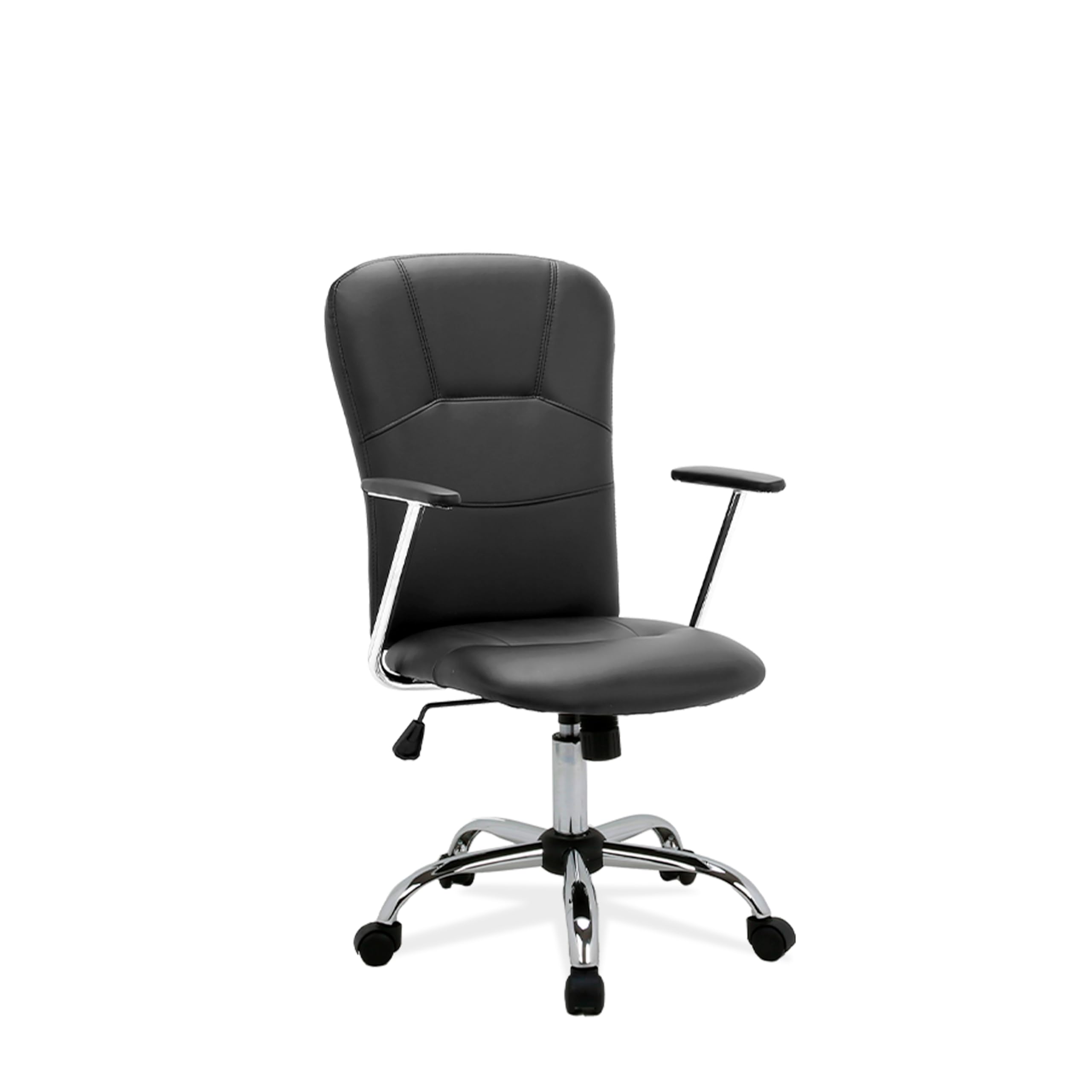 La Silla Española - Silla de Oficina o Estudio Estilo Director con reposabrazos, Respaldo tapizado y Base cromada con Ruedas deslizantes, Color Negro, Modelo Medinaceli, 47x44x109 cm