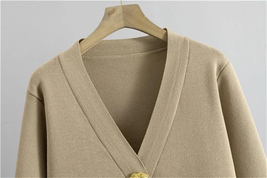 Set maglione lavorato a maglia da donna grandi bottoni dorati con scollo a V cardigan cappotti Conjunto a vita alta larghi pantaloni a gamba larga abiti