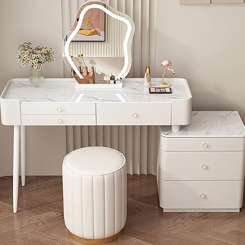 Miniatura 12 de Escritorio de tocador con espejo iluminado, tocador moderno con 3 cajones, tocador de maquillaje con taburete acolchado suave y 3 modos de Rosa
