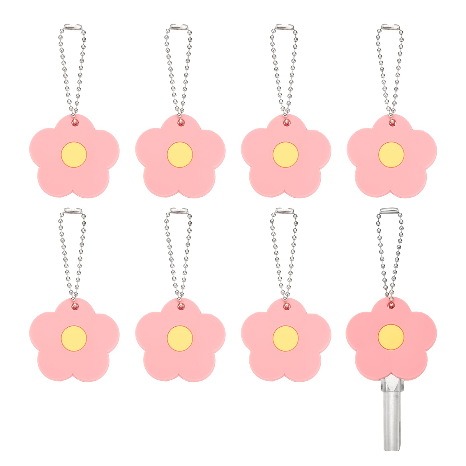 PATIKIL 8Pcs Key Covers Caps, PVC Flower Key Identifiers Markers Tags Covers Case Shell Head Protector Caps Toppers for 1.18" Flat for Office House Apartment Accessories, Pink โ image 1