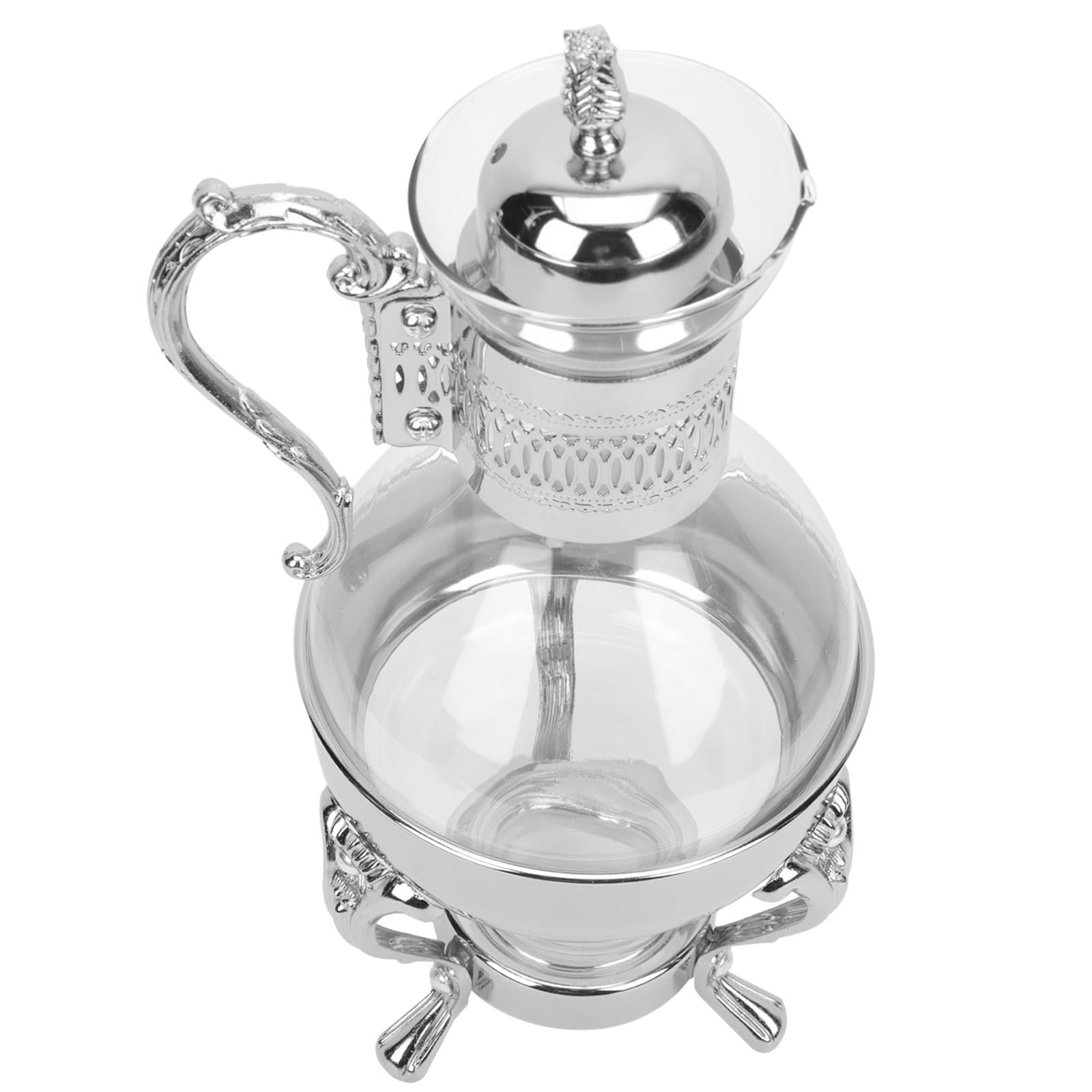 USHOBE Europäische und Komfortablem Griff Kaffeekanne aus Glas mit Großer Kapazität Wärmbare Teekanne aus Zinklegierung und Glas für Haushalt und Café