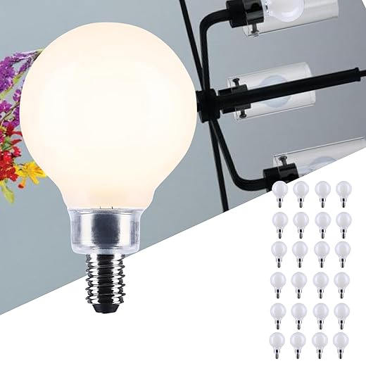 Satco 4.5W LED G16.5 Globe Light Bulb 3000K Soft White 350 Lumens White Finish E12 Candelabra Base Dimmable 300 Degree Beam Enclosed Fixture Rated Wet Location 120V S12474 (24 Pack)