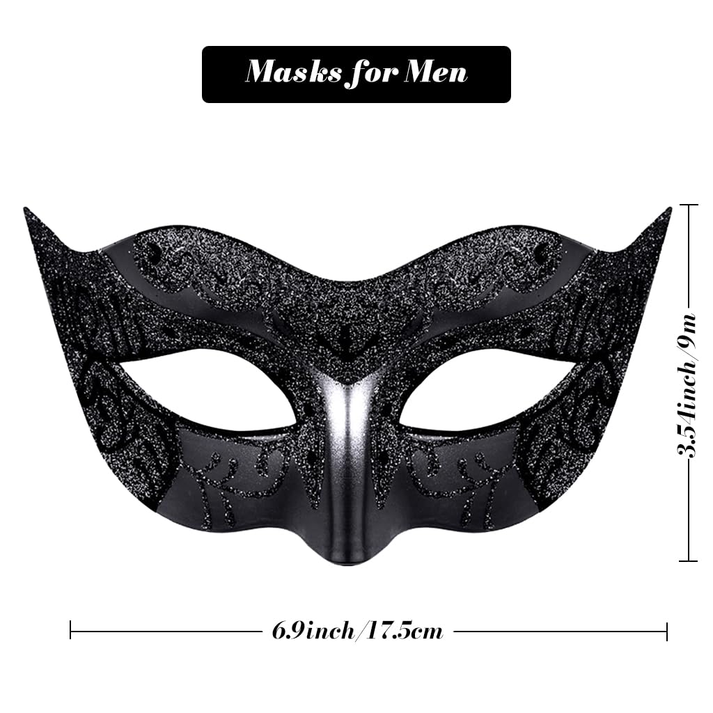 PATPAT® 2 Pack Black Masquerade Mask for Women & Men, Venetian Carnival Halloween Cosplay Party Mask, Couple Venetian Masks Sequin Face Cover Masks for Party Night Club Carnivals Masquerade Balls 2