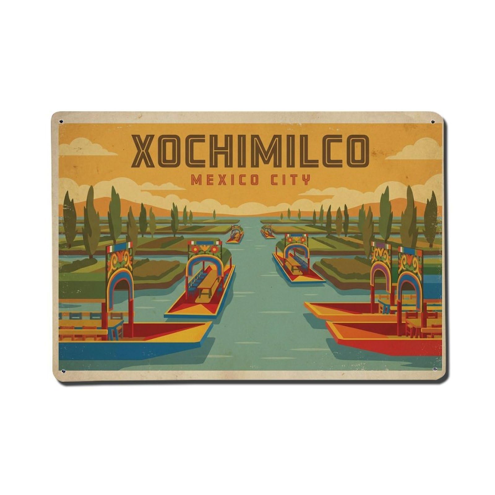 Xanthor Style Vintage Travel Mexico Xochimilco Metal Tin Sign