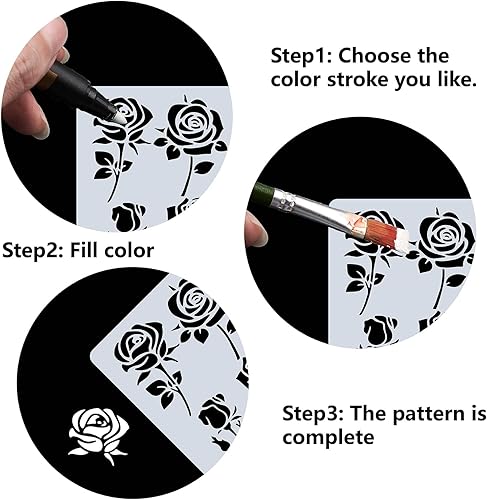 Miniatura 4 de GORGECRAFT Plantilla de flores con hojas de 7.1 x 7.1 in, patrón de ramo de rosas individuales, plantillas de plástico cuadradas reutilizables para