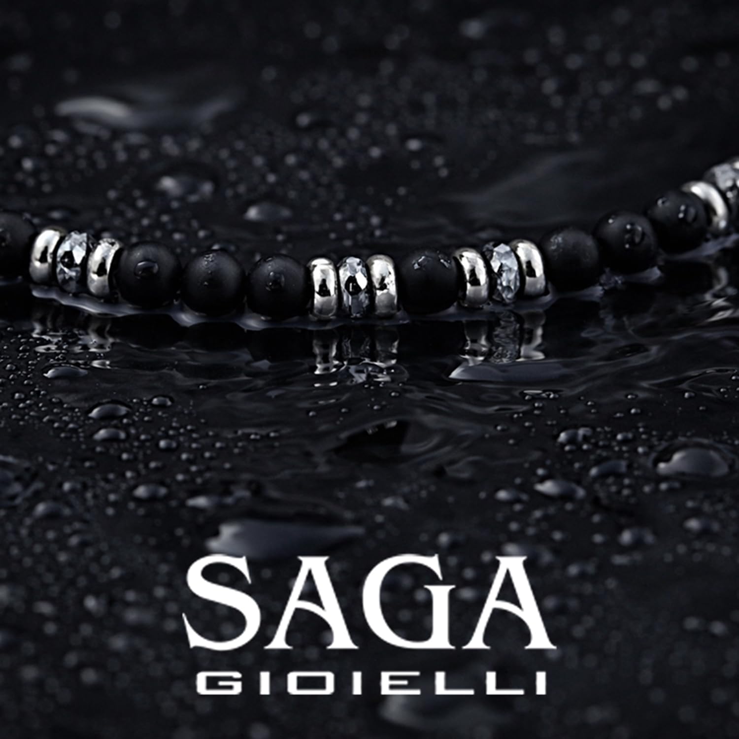 SAGA GIOIELLI® Collana Uomo con pietre naturali lapislazzuli e inserti in Acciaio Inox - Regalo Uomo Fidanzato Marito Acciaio - Confezione Regalo (Lunghezza 50 cm + 5,5 cm)