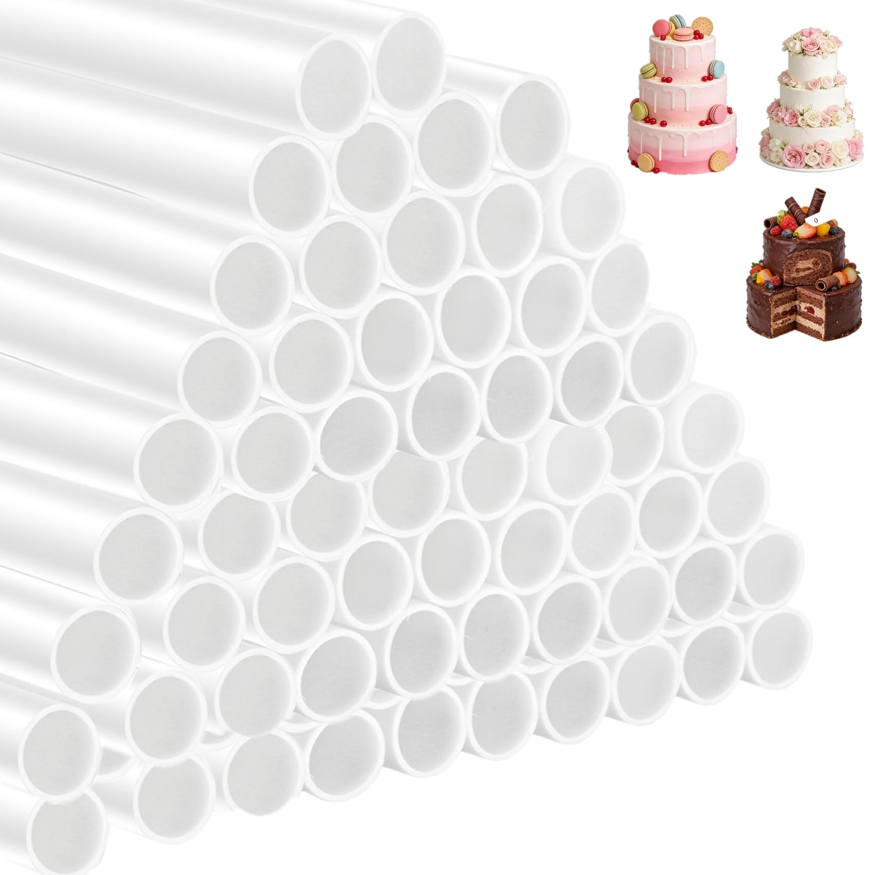 Yopay - Juego de 100 varillas de plástico blanco para tartas, barras de construcción de tartas en niveles, barras de apoyo apilables para tartas, 0.4 pulgadas de diámetro, 9.5 pulgadas de largo