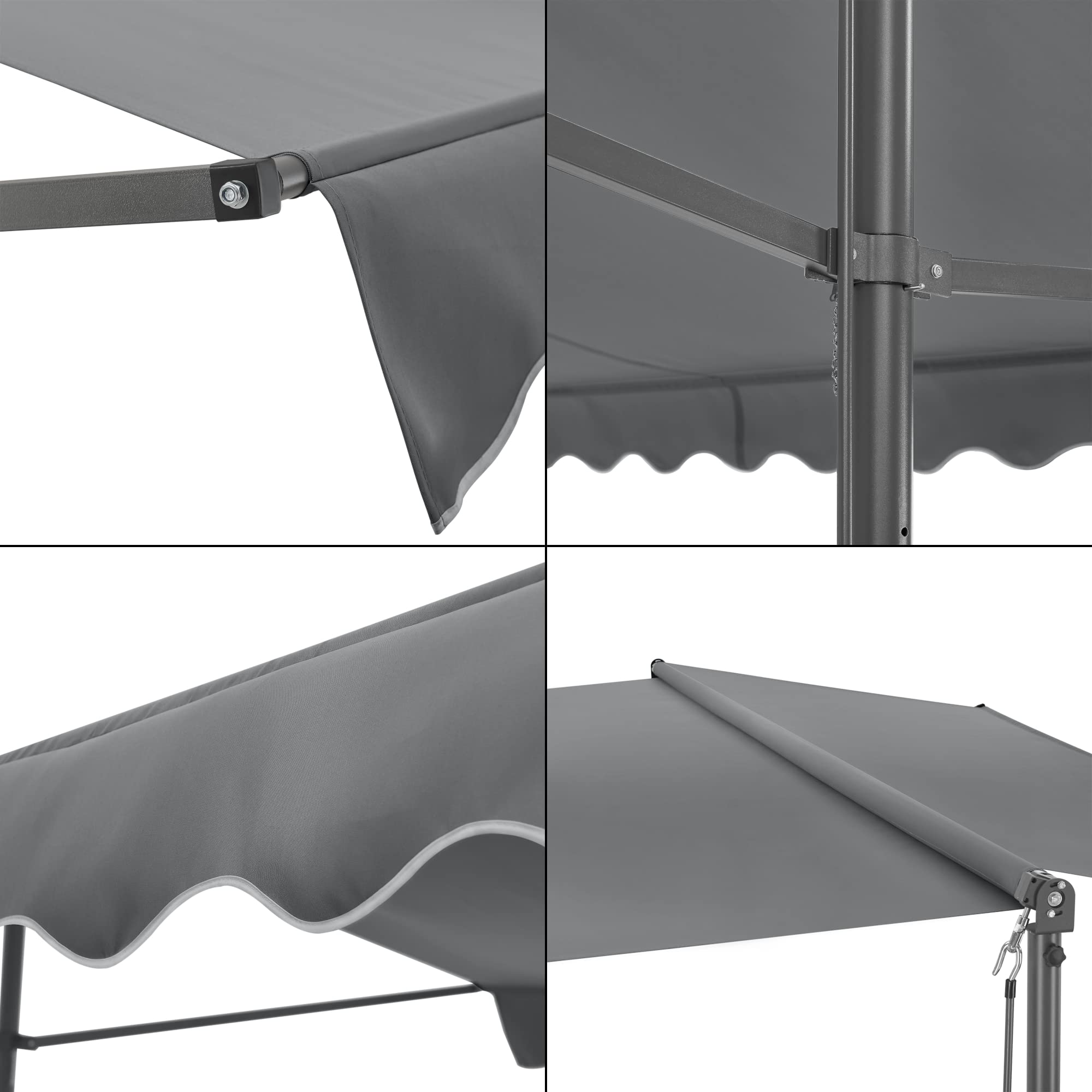 pro.tec Store Banne Autoportant Double Pente à Manivelle pour Terrasse et Jardin Polyester Revêtement PU Aluminium Acier Laqué 500 x 300 x 260 cm Gris Foncé