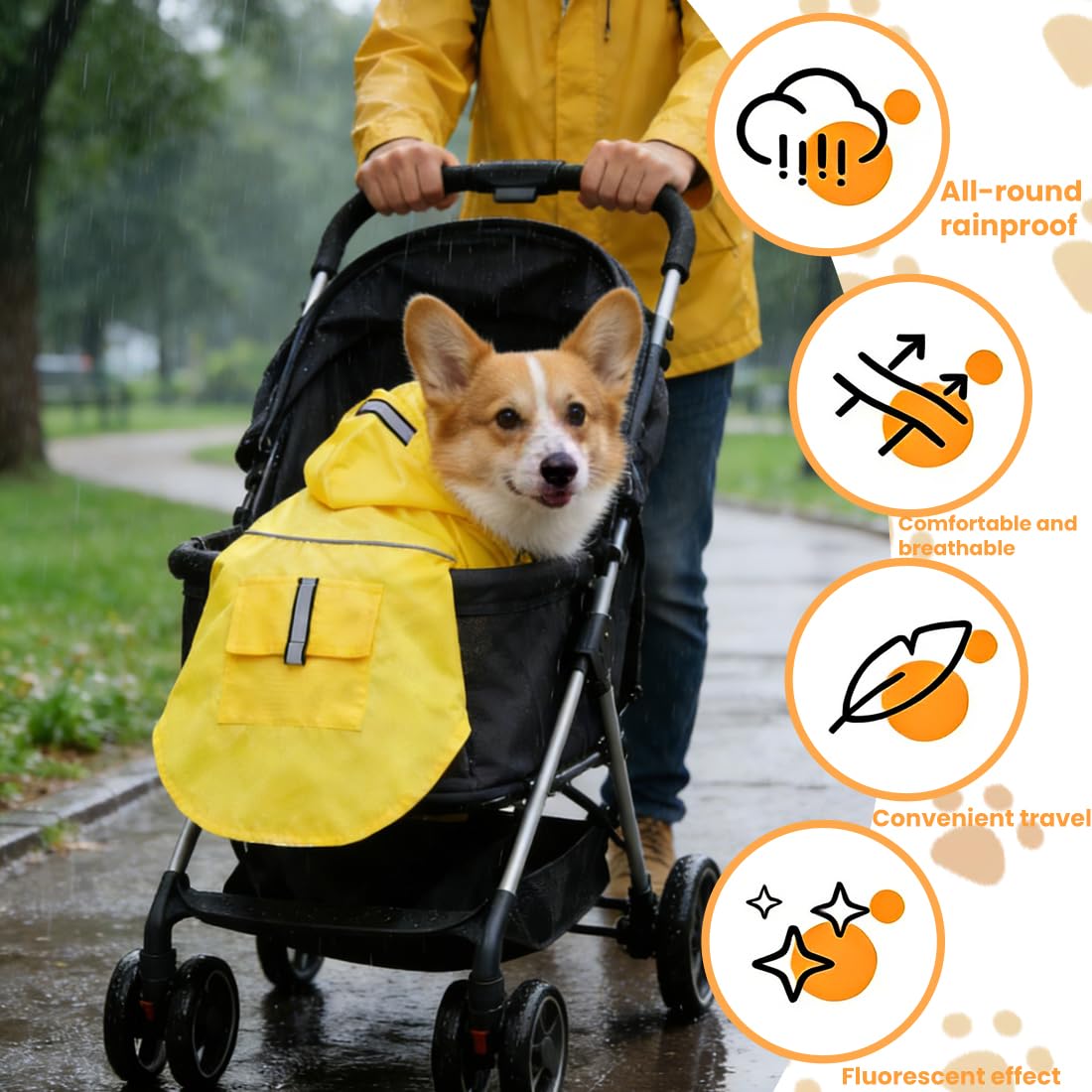 Manteau de Pluie pour ChienAvec un Chapeau,Vent,Avec des Bandes Réfléchissantes,Pour Chiens Moyens à Grands,Accessoires d’extérieur pour Animaux de Compagnie(L,Jaune)