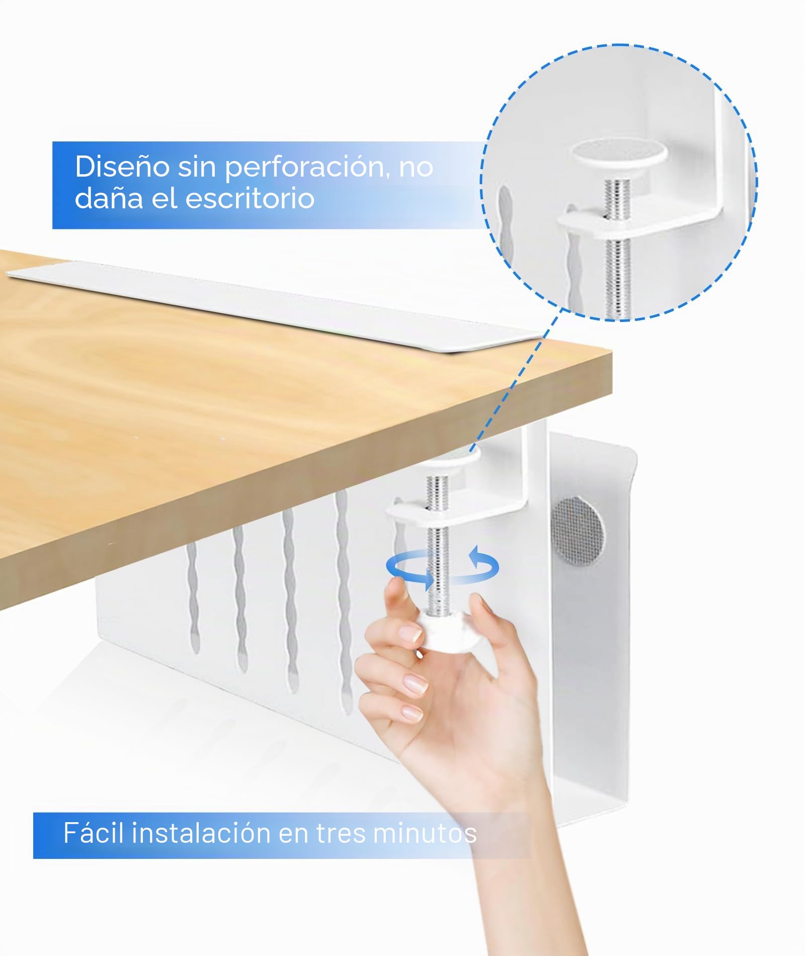 Almacenamiento Lateral Organizador de Acero, Portátil Sin Perforar, Bandeja de Cables Adecuado para Hogar y Oficina