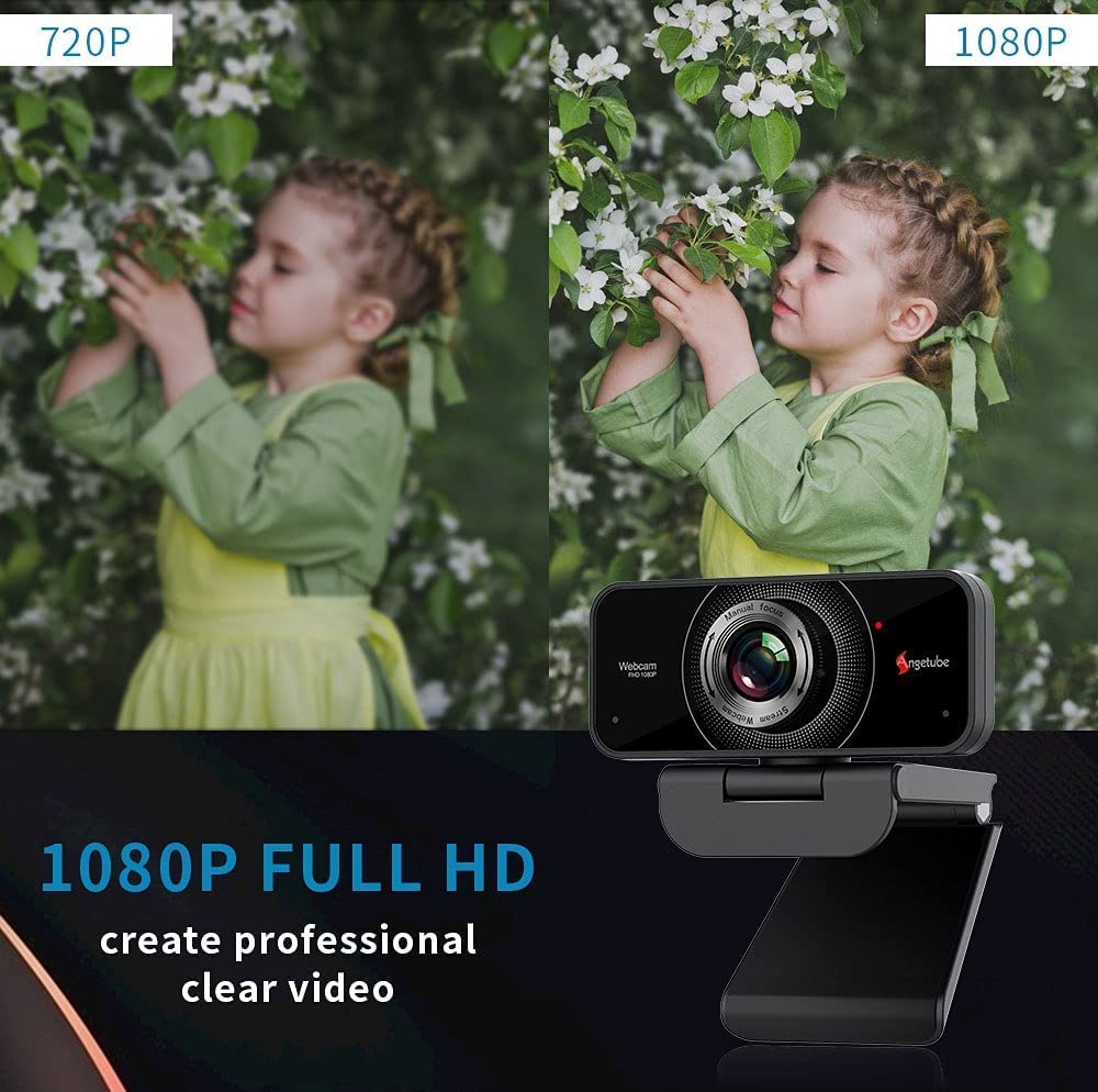 Angetube 1080P Cámara web con micrófono - Cámara USB para computadora portátil, computadora de computadora, Mac - Cámara web HD PC para zoom/Skype/Teams/Xbox, Streaming | Videoconferencias | Llamadas
