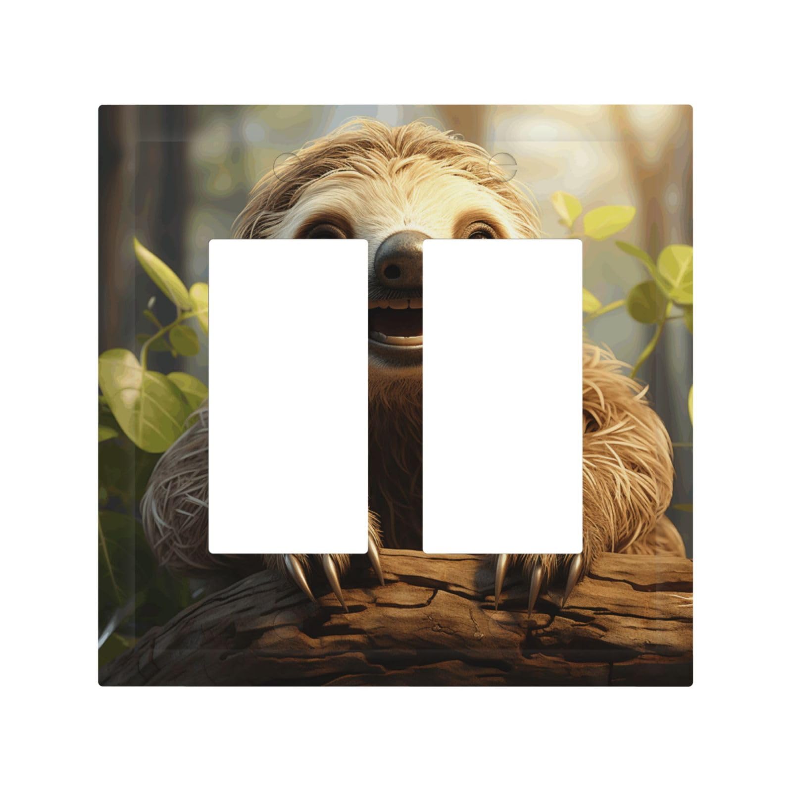 Decorator Double Toggle Light Switch Covers Cartoon sloth Wall Plate 2-Gang Mid Size 5" x 4.9" Double Toggle Switch Wallplate Decorative 2 Gang Wall Switch Plate Covers
