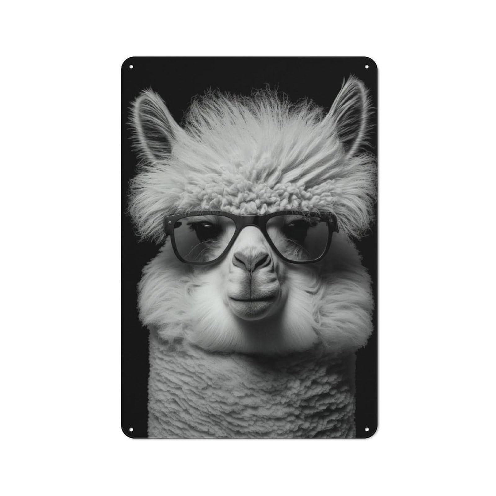 Junmoney Style-17 Tin Wall Plaque 30X20cm With Portrait Of An Alpaca For Workshop Wall, Housewarming Wall Decor For People Furnishing Workshop