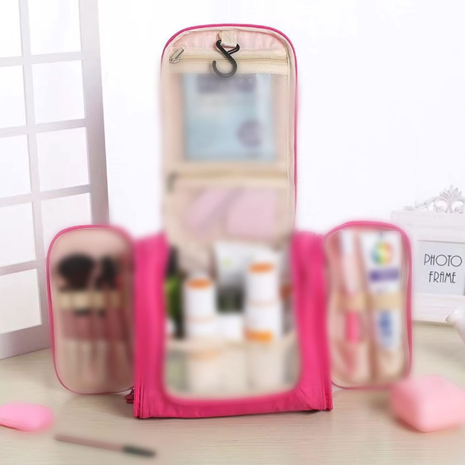 JINGYAN Borse da toilette Portable Women Cosmetics Waterproof Bags Zipper Storage Make Up Carry on Travel Makeup Handbag