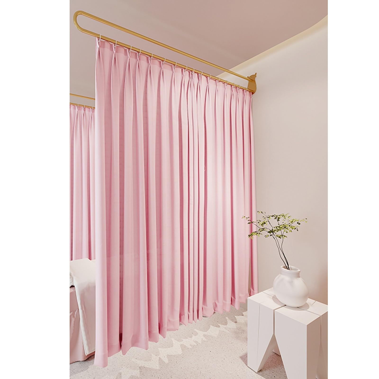 Raumteiler-Vorhangstange als Sichtschutz, Trennwand/Trennwand für Schönheitssalons mit U-förmigen Metallstangen und halbtransparenten Vorhängen, temporäre Trennwand,1 Set Pink-LxH 200x220cm