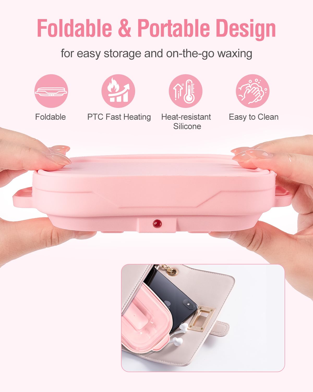 Silicone Wax Warmer for Hair Removal, Foldable Waxing Heater Machine for Melting Hard Soft Wax Beads, 18.6oz Electric Waxing Kit Silicone Wax Pot - Beginner Friendly, Fast Heating, Easy to Clean