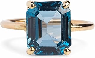 London Blue Topaz Emerald Cut Solitaire Ring - 14K Rose Gold Bridal Wedding Ring, November Birthstone Anniversary Jewelry Gift for Women, Engagement, Mother’s Day