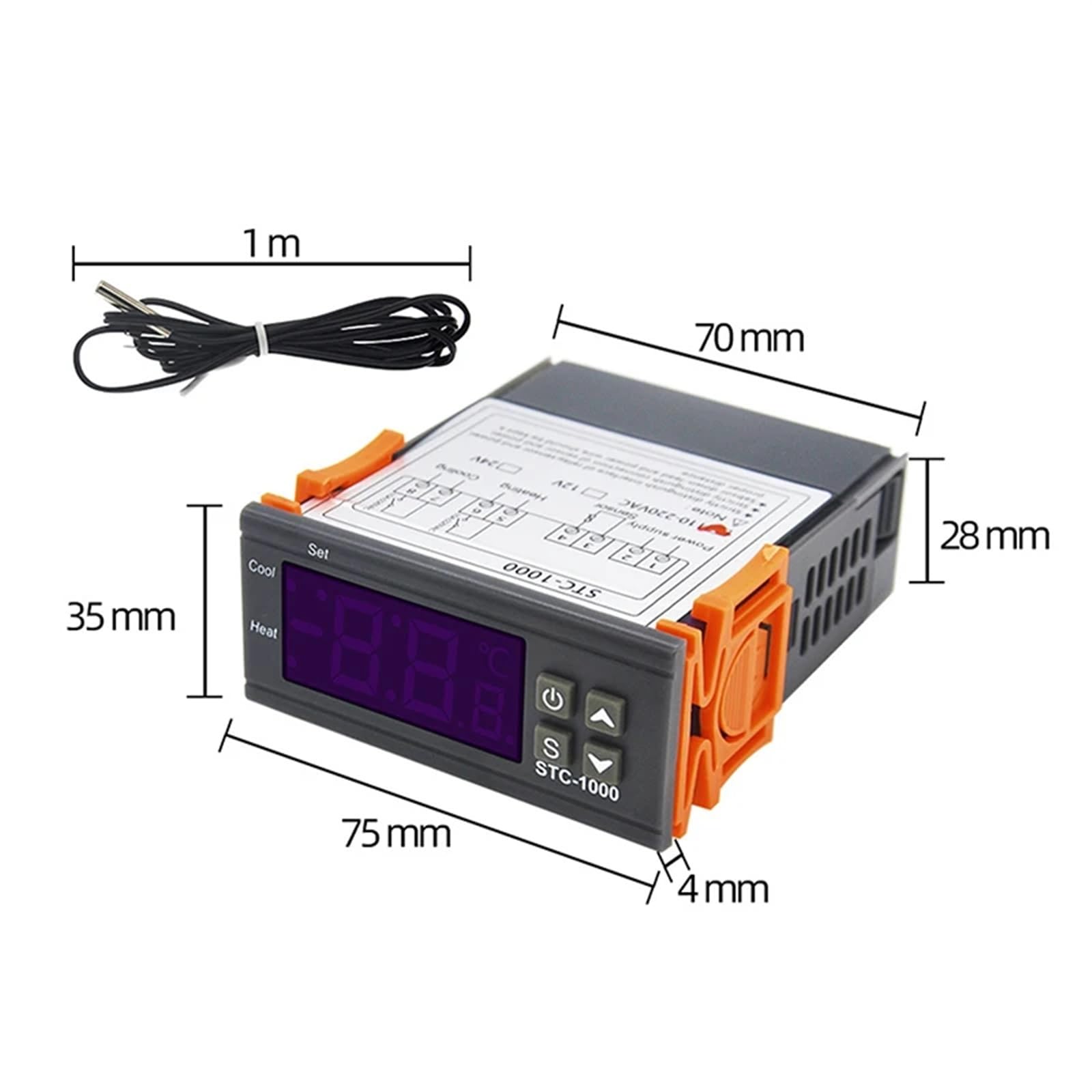 Termostato digital LED STC-1000 for incubadora, controlador de temperatura, termorregulador, relé de calefacción y refrigeración, 1 unidad, CC de 12 V, 24 V, CA de 110 a 220 V(DC24V)