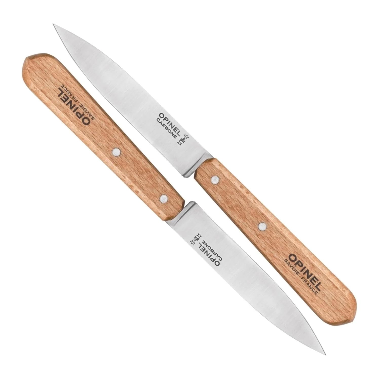 No. 102 Paring Knives 2 PIECE SET, Carbon Steel Everyday Use Prep Knives for Chopping, Peeling, Slicing, Trimming, Stabilized Sustainably Harvested Beechwood Handles, Made in France