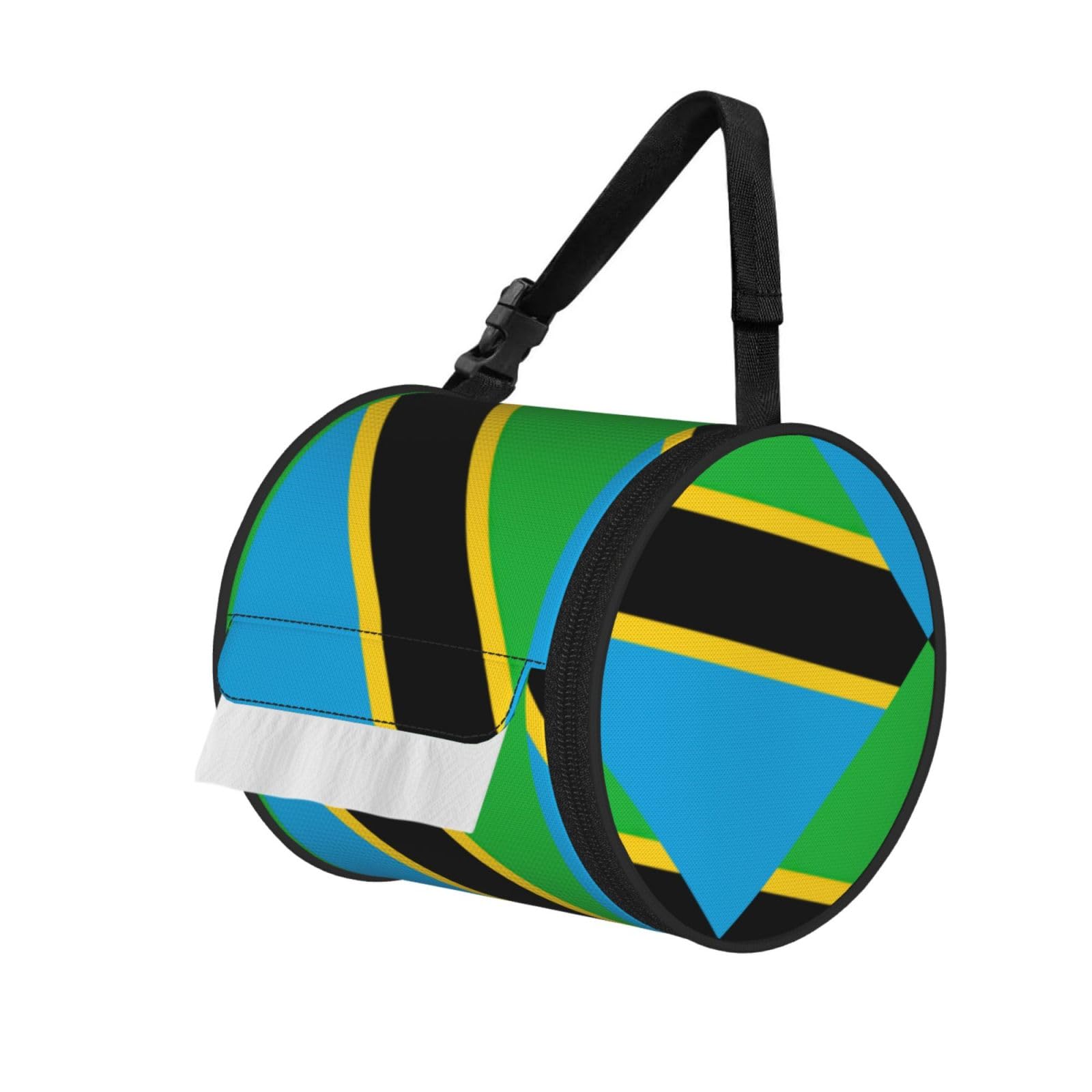 Tanzania Flag Print Round Tissue Dispenser Bag With Carry Strap, Portable Roll Holder For Car Travel Home