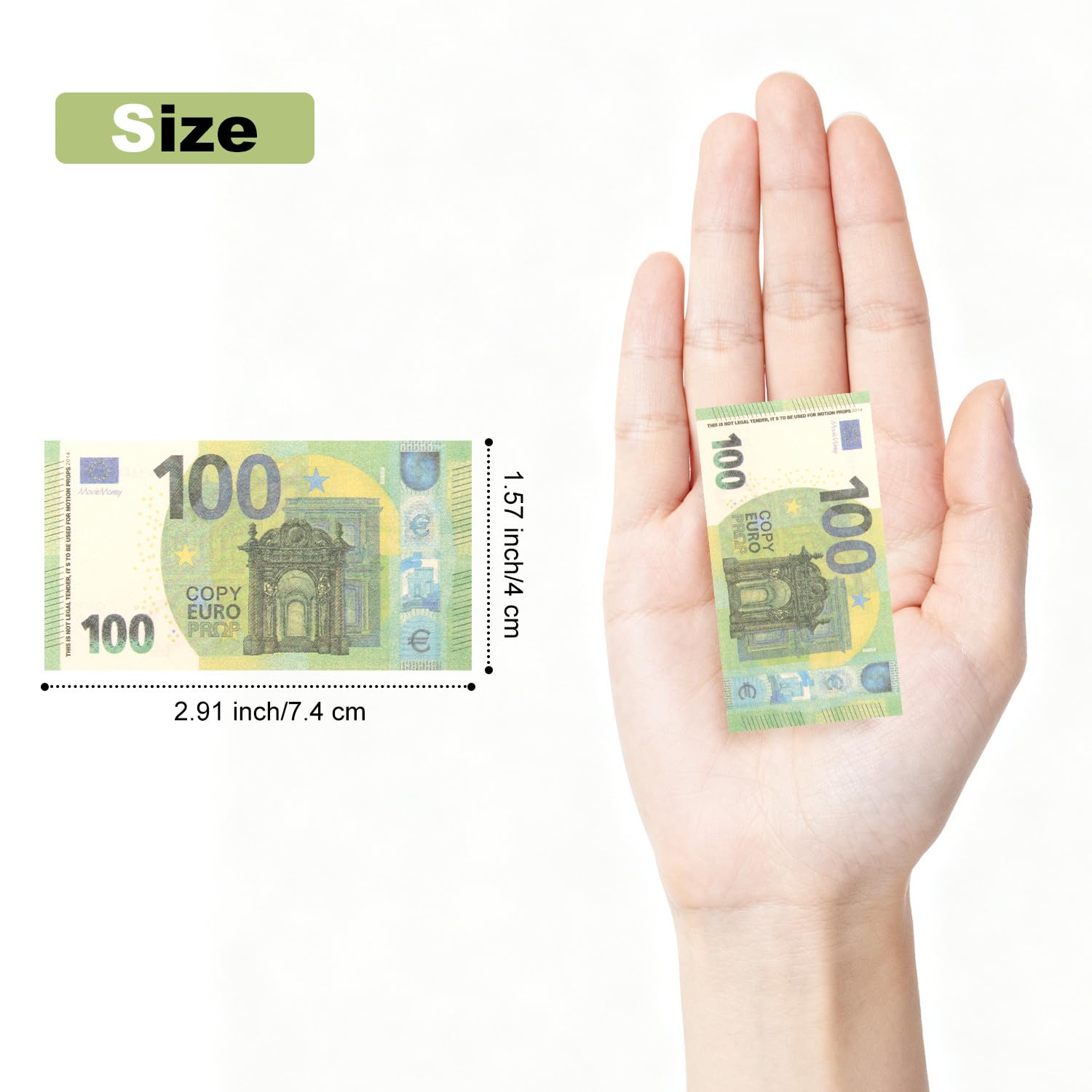 Mecool 2.40 x 1.26" 100 Pcs €100 Euros Bills Pretend Cash - Image 2