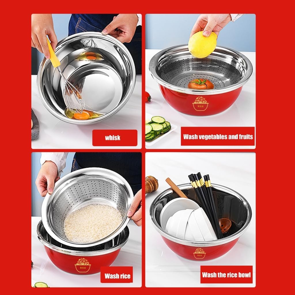 Stainless Steel Kitchen Basin Set Practical Kitchen Colander Straining Bowl