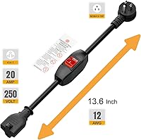 Vista 3 de Cable de extensión de interruptor de encendido/apagado 4 en uno en ángulo resistente 12-AWG 15A enchufe doméstico a 20 A T Blade Cable adaptador