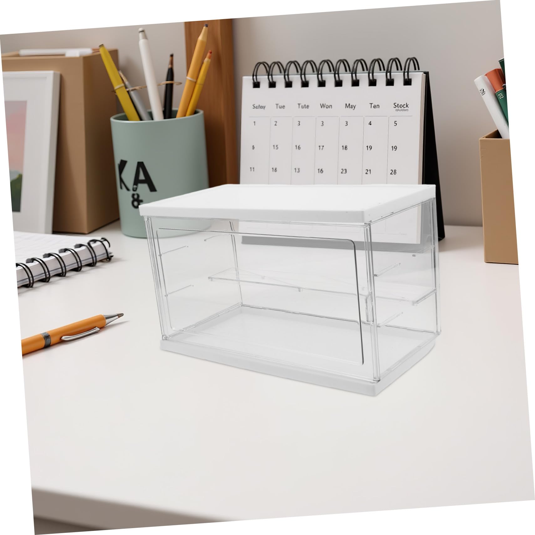 Vitrina de Acrílico para Figuras 2 Capas Ajustables, Caja de Color Claro