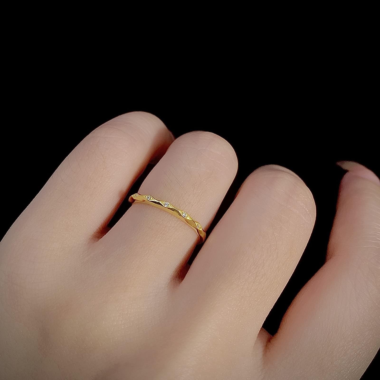 KnSam Anillo de boda de oro amarillo de 9 K/14 K/18 K, para parejas con diamante, Au 375/585/750, talla 47-65