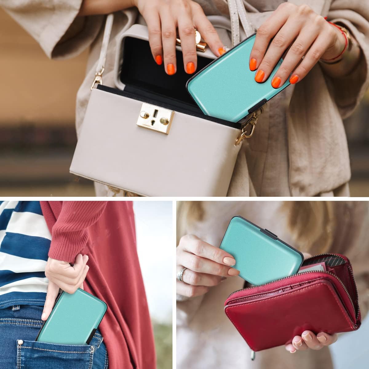 Mini Credit Card Holder for Women,RFID Blocking Slim Hard Card Case ID Case Travel Wallet, Mint Green - Image 7