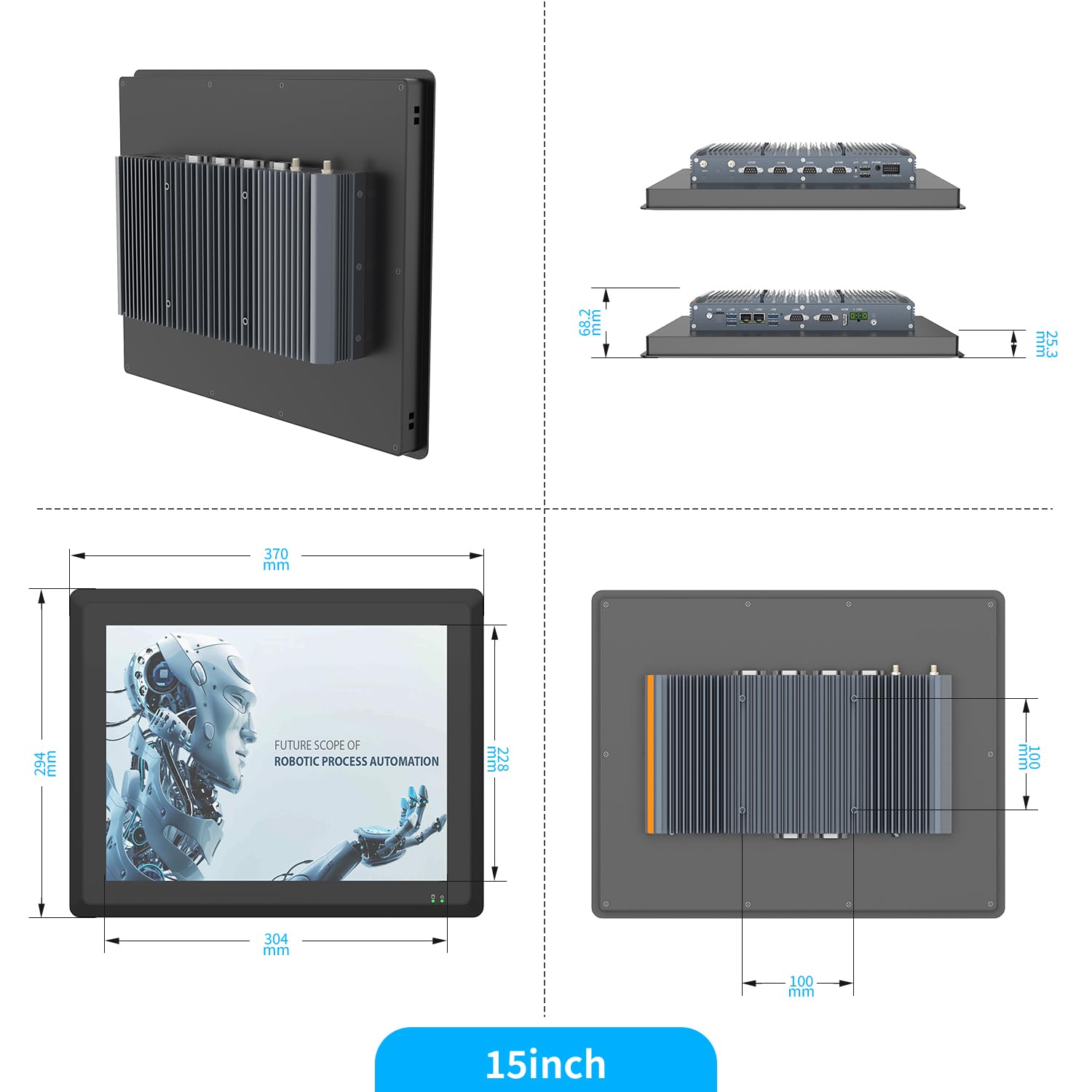 15" Industrieller lüfterloser Panel-PC, Windows 10 Touchscreen-Panel-Computer, Autostart beim Einschalten, VESA-Halterung, 2xLAN, HDMI, 6xUSB, 2xRS485, 4xRS232, 8*GPIO (I3-7100U 16GB+512GB)