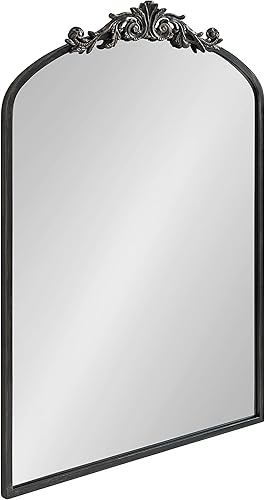 Kate and Laurel - Espejo tradicional en arco Arendahl, 24 x 36 pulgadas, negro antiguo, inspiración barroca, decoración de pared
