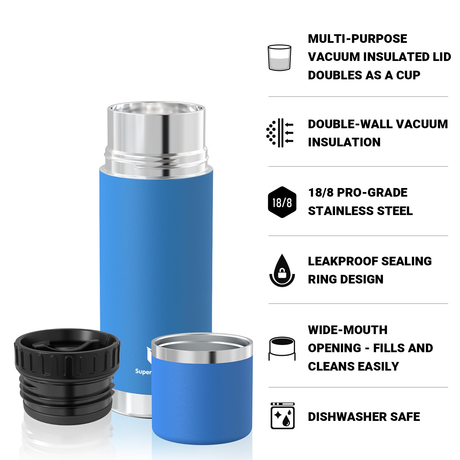 Super Sparrow Borraccia Termica -500ml/750ml/1000ml - Bottiglia Termica in Acciaio Inox - Borracce Senza BPA - Mantiene Calde 12 Ore o Fredde per 24 Ore - A Prova di Perdite Tappo Funge Anche da Tazza