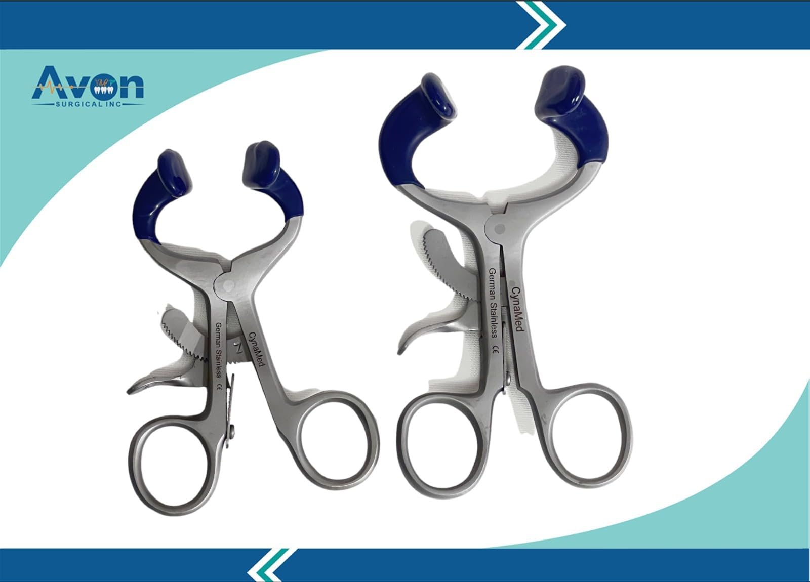 2 Pack | Dental Mouth Gag with Blue Cushioned Silicone Tips Ratchet Locking German Stainless Steel Molt Mouth Prop (3.5in + 4.5in)