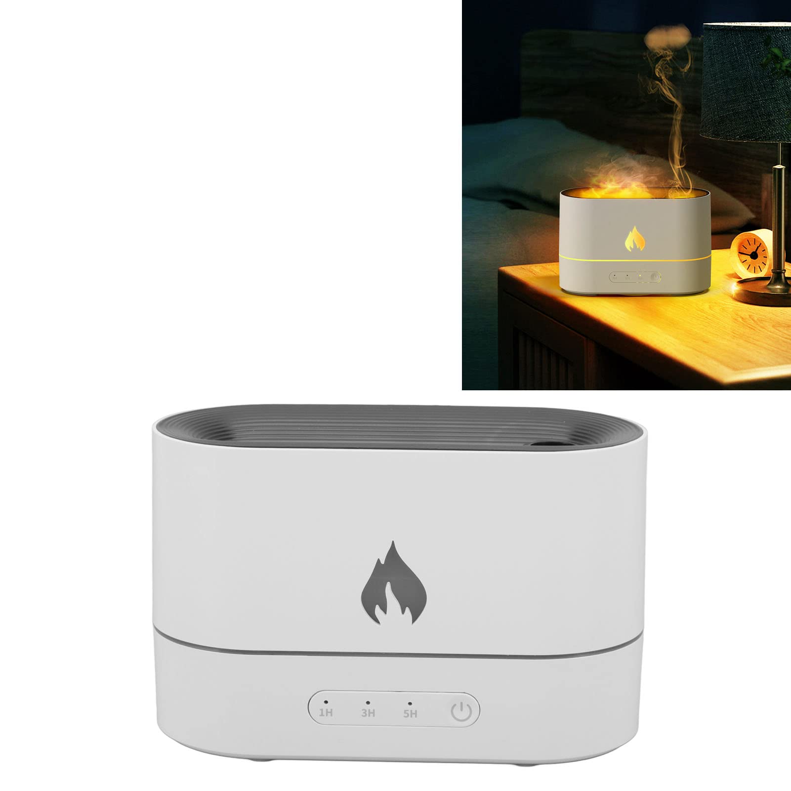 Cocoarm Humidificador, ABS Difusor de Difusor de Aceite Esencial 250 Ml USB 5 V Luz de Patrón de Llama 1 H 3 H 5 Temporizador Niebla Fina para el Hogar Dormitorio Oficina Uso Nocturno (White)