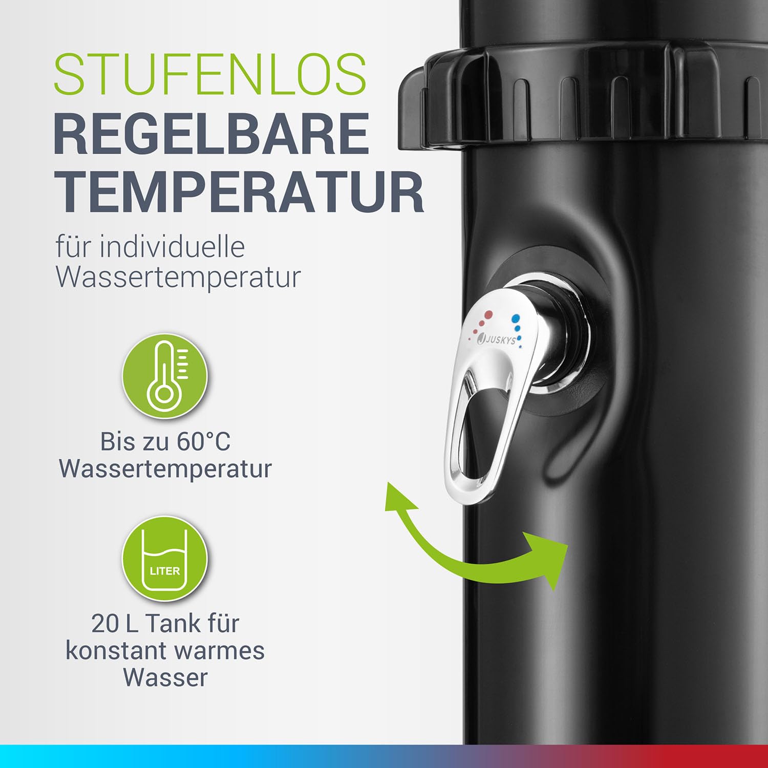 Juskys Solardusche Victoria 20/35 / 40/60 Liter - bis 60°C – mit schwenkbarem Duschkopf, Fußdusche & Gartenschlauch Anschluss Gartendusche Außendusche