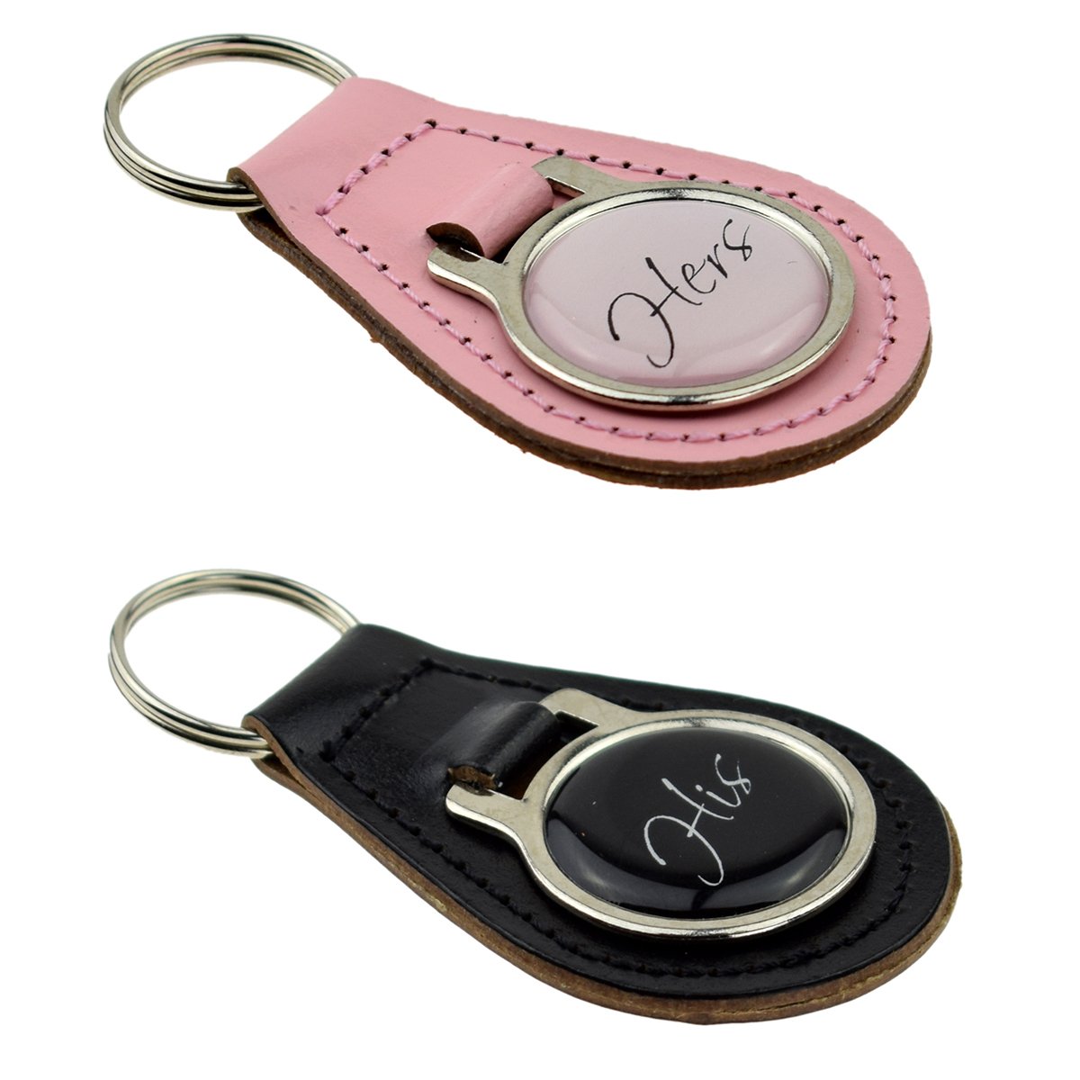 Gtr-Prestige Giftware Black And Pink His & Hers Script Font Pink & Black Keyrings Set