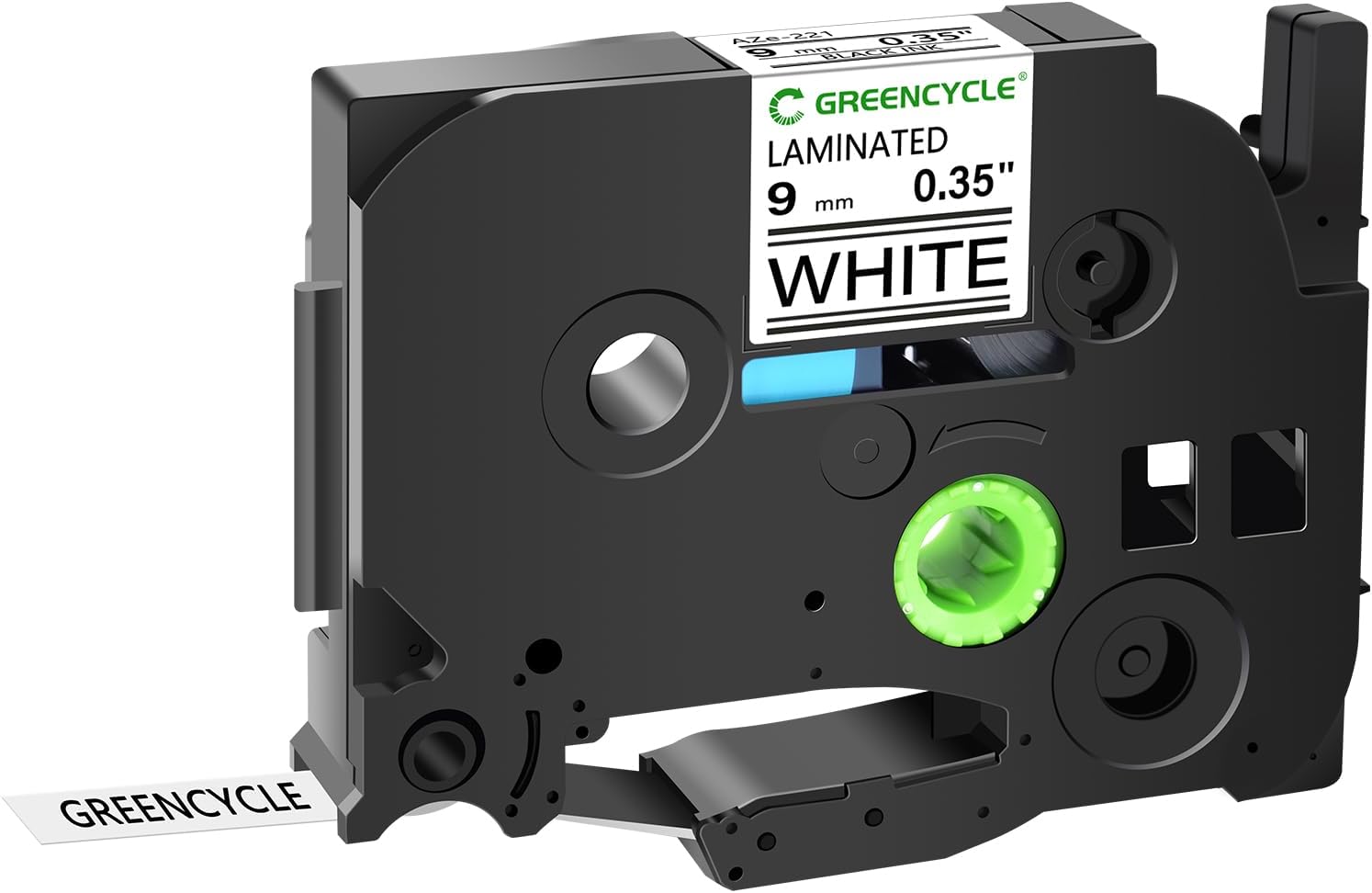 GREENCYCLE Compatible for TZe-221 TZe221 TZ221 TZ-221 AZE Tape 9mm 0.35 Inch 3/8" Black on White Laminated Label Tape for PTD210 PT-H100 PTH110 PT-D400AD PTD600 PT-1290, 100 Pack