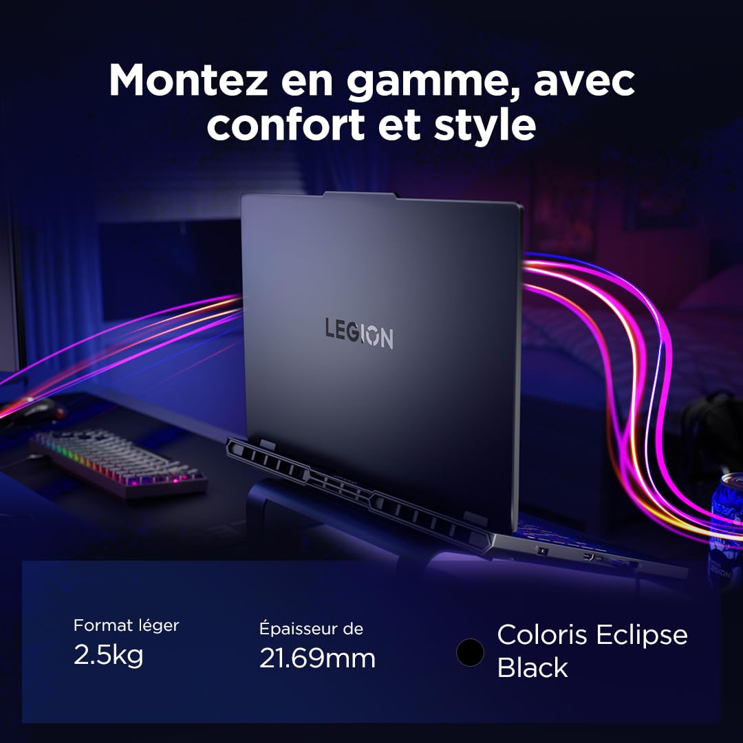 Lenovo Legion Pro 5 16IAX10H - Ordinateur Portable Gaming 16'' OLED WQXGA 165Hz (Intel Ultra 7 255HX, RAM 32Go, SSD 1To, NVIDIA RTX 5070 8GB, Windows 11) Clavier rétroéclairé en Blanc AZERTY - Noir
