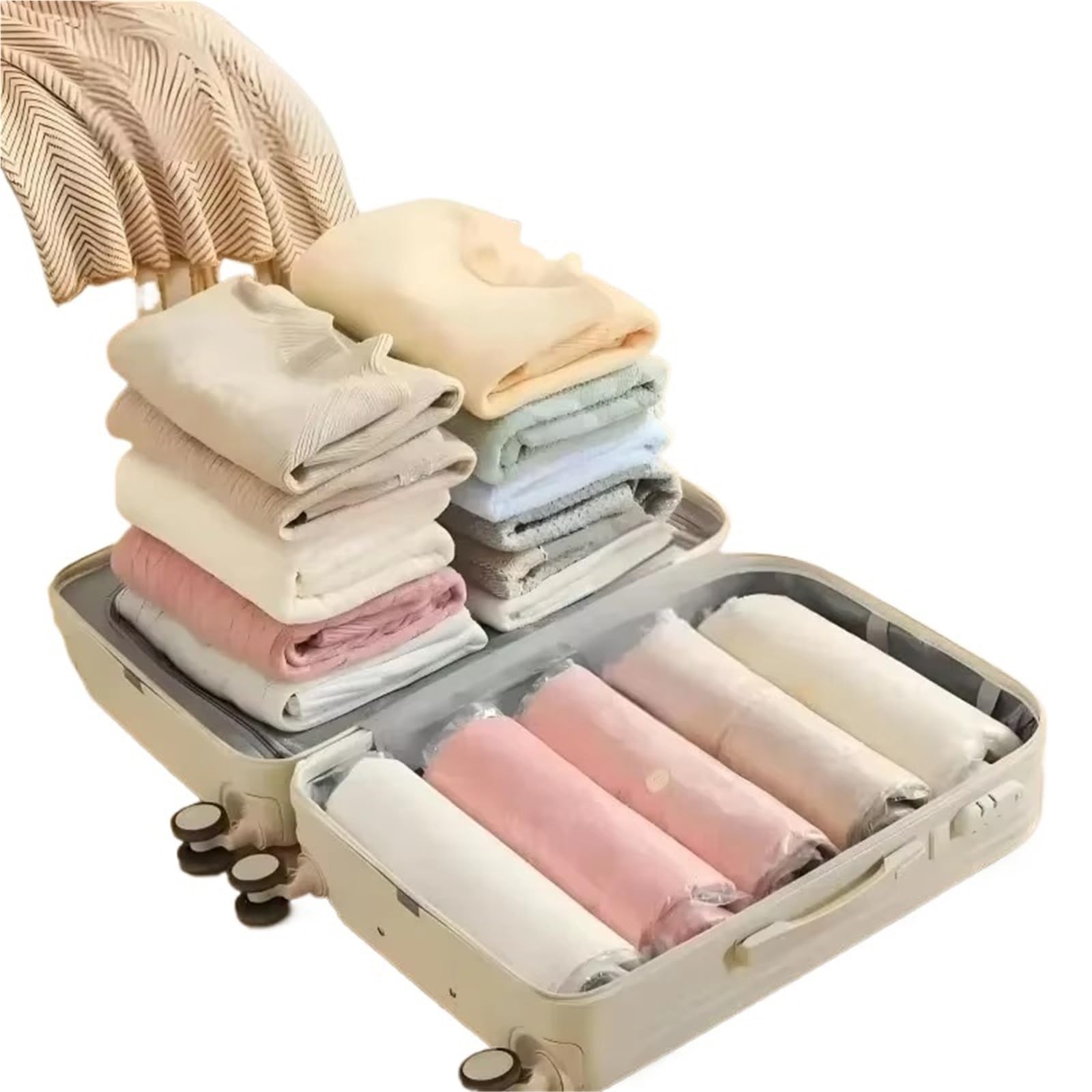 Vakuum-Kompressionsbeutel Handgerollter Reise-Kompressionsbeutel | Vakuumbeutel zur Aufbewahrung von Kleidung, geeignet for Gepäck(50X70cm,8PCS)