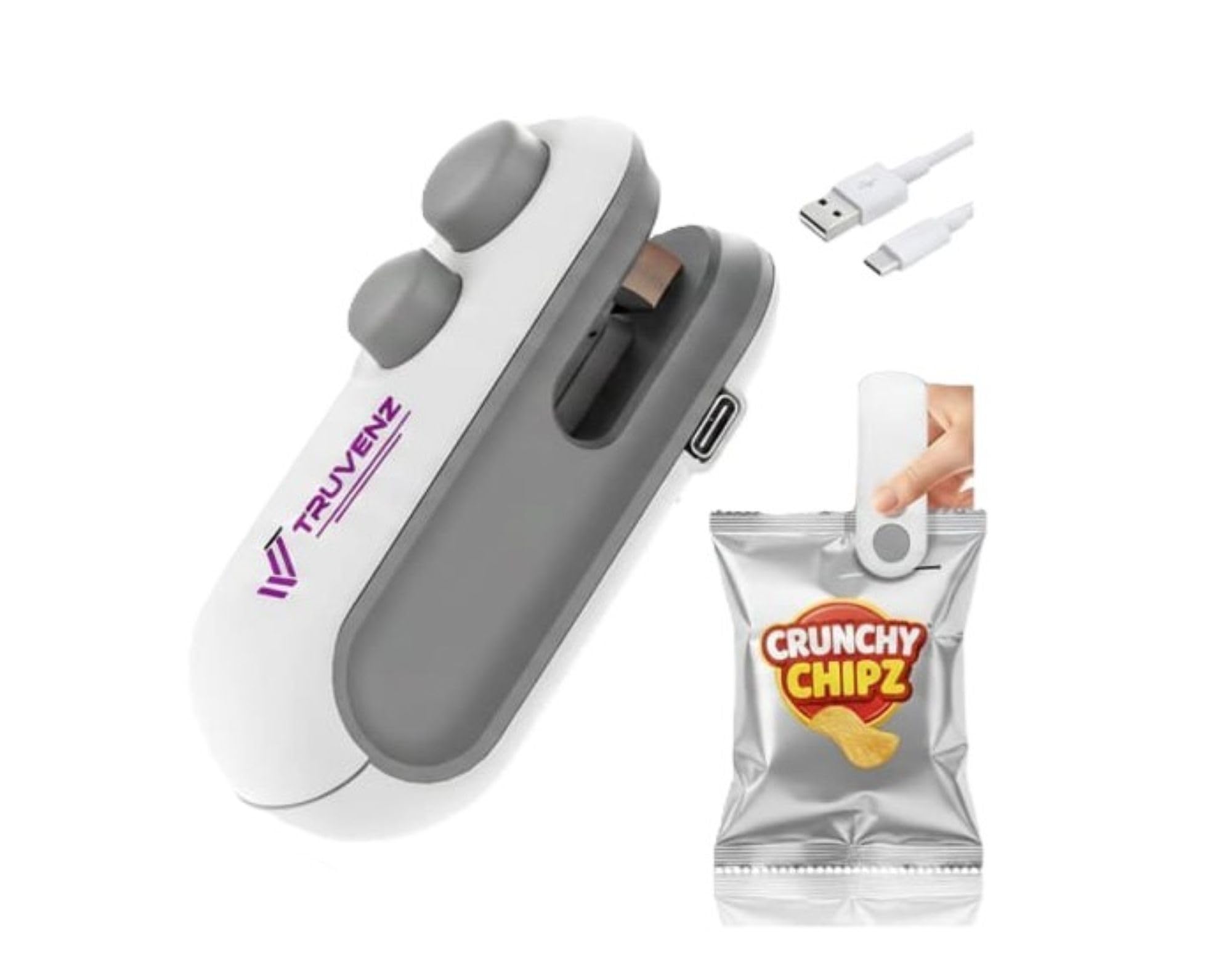 Portable Mini Sealing Machine, Handheld Packet Sealer for Food, Snacks, Chips, Fresh Storage, Plastic Bags Sealing Machine, Type C Charging Vaccum Sealers (White)