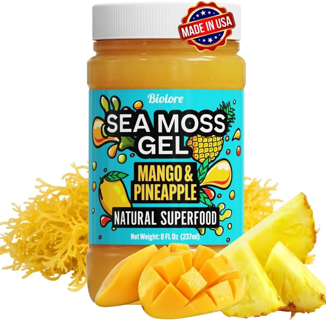 Sea Moss Gel Mango Pineapple – Flavored Superfood with Natural Electrolytes – Wildcrafted Mango Jam Sea Moss, with Minerals, Vegan, Made in USA – 8oz Trial Size