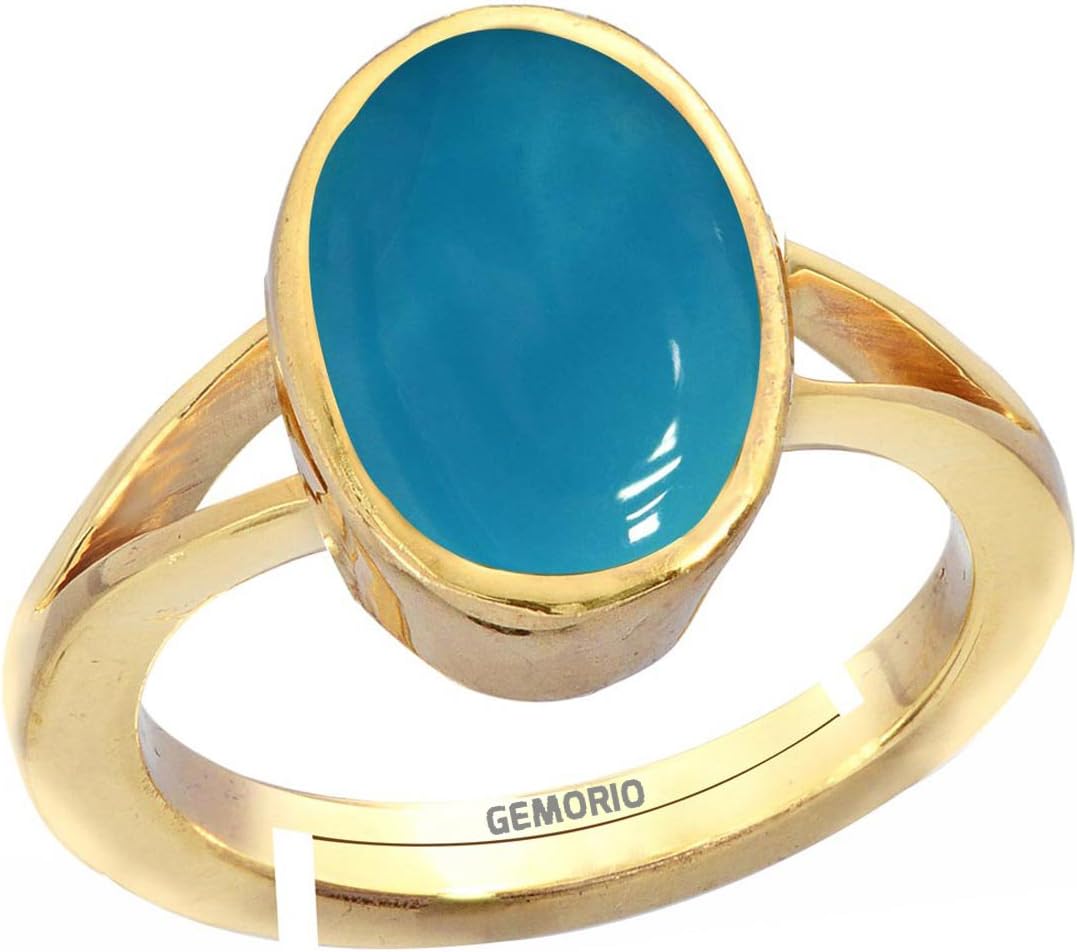 GemorioTurquoise Firoza 3.9cts or 4.25ratti Stone Panchdhatu Adjustable Ring for Men